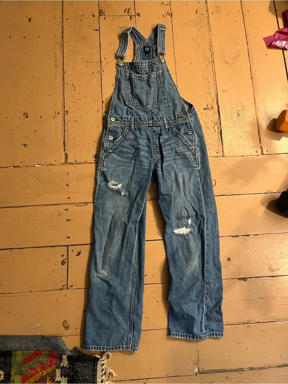 GAP Kid’s Distressed Blue Denim Overalls - Relaxed Fit